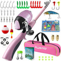 PLUSINNO Kids Fishing Pole,Ice Telescopic Fishing Rod and Reel Full Kits, Spincast Youth Fishing Pole Fishing Gear for Kids, Boys Sporting Goods > Outdoor Recreation > Fishing > Fishing Rods PLUSINNO Pink Handle with Bag 120CM 47.24IN 