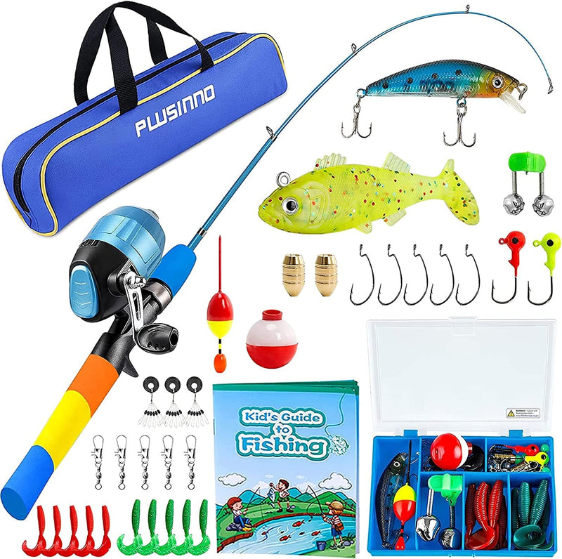 PLUSINNO Kids Fishing Pole - Kids Fishing Rod Reel Combo Starter Kit - with Tackle Box, Practice Plug, Beginner'S Guide and Travel Bag for Boys, Girls and Youth Sporting Goods > Outdoor Recreation > Fishing > Fishing Rods PLUSINNO RainbowBlue 1.8M 5.91Ft 