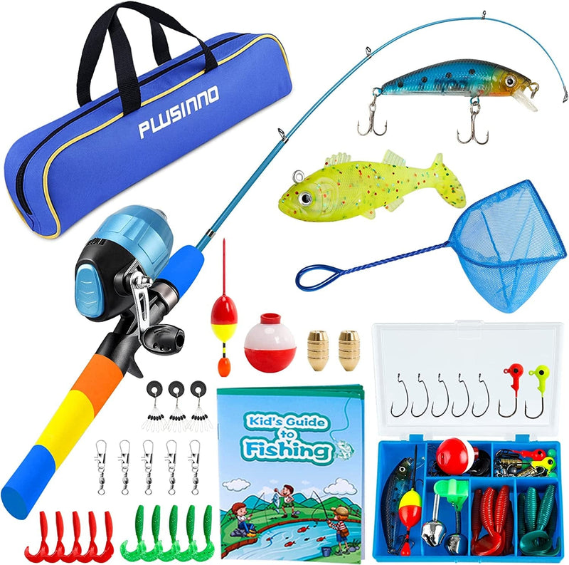 PLUSINNO Kids Fishing Pole - Kids Fishing Rod Reel Combo Starter Kit - with Tackle Box, Practice Plug, Beginner'S Guide and Travel Bag for Boys, Girls and Youth Sporting Goods > Outdoor Recreation > Fishing > Fishing Rods PLUSINNO RainbowBlue+Net 1.5M 4.92Ft 