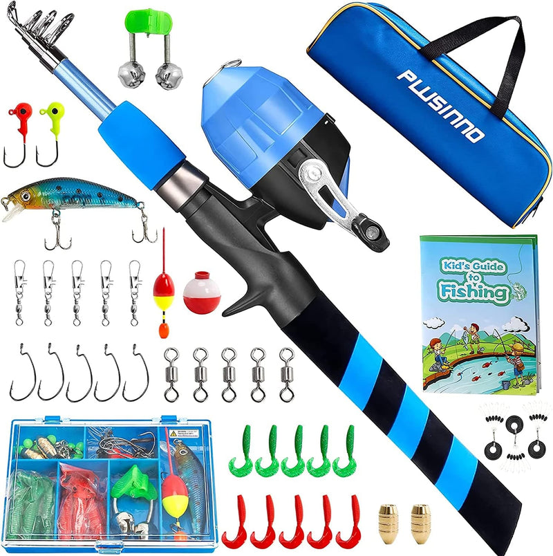 PLUSINNO Kids Fishing Pole, Portable Telescopic Fishing Rod and Reel Combo Kit - with Spincast Fishing Reel Tackle Box for Boys, Girls, Youth Sporting Goods > Outdoor Recreation > Fishing > Fishing Rods PLUSINNO BLUE 1.8M 5.91FT 