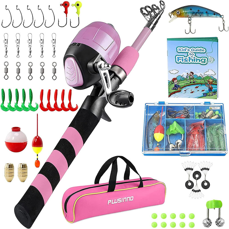 PLUSINNO Kids Fishing Pole, Portable Telescopic Fishing Rod and Reel Combo Kit - with Spincast Fishing Reel Tackle Box for Boys, Girls, Youth Sporting Goods > Outdoor Recreation > Fishing > Fishing Rods PLUSINNO Pink 1.8M 5.91FT 