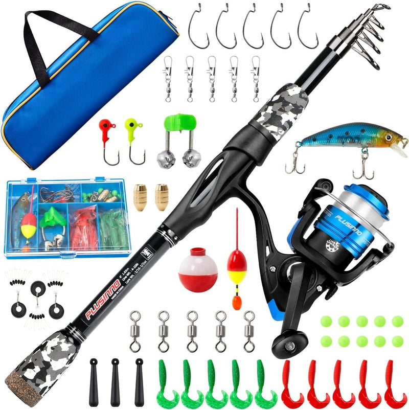 PLUSINNO Kids Fishing Pole, Portable Telescopic Fishing Rod and Reel Combo Kit - with Spinning Fishing Reel Tackle Box for Boys, Girls, Youth Sporting Goods > Outdoor Recreation > Fishing > Fishing Rods PLUSINNO Black 1.8M 5.91Ft 