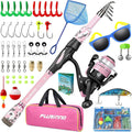 PLUSINNO Kids Fishing Pole, Portable Telescopic Fishing Rod and Reel Combo Kit - with Spinning Fishing Reel Tackle Box for Boys, Girls, Youth Sporting Goods > Outdoor Recreation > Fishing > Fishing Rods PLUSINNO Pink + Net&Sunglasses 1.8M 5.91Ft 