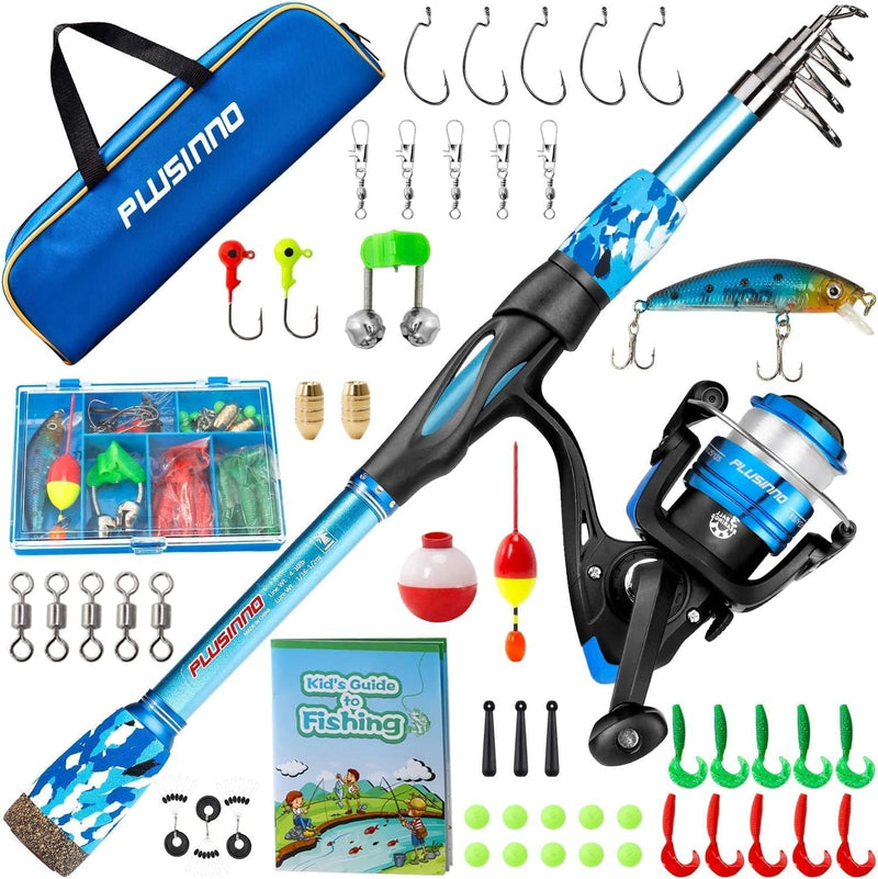 PLUSINNO Kids Fishing Pole, Portable Telescopic Fishing Rod and Reel Combo Kit - with Spinning Fishing Reel Tackle Box for Boys, Girls, Youth Sporting Goods > Outdoor Recreation > Fishing > Fishing Rods PLUSINNO Blue 1.8M 5.91Ft 