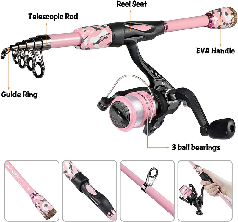 PLUSINNO Kids Fishing Pole, Portable Telescopic Fishing Rod and Reel Combo Kit - with Spinning Fishing Reel Tackle Box for Boys, Girls, Youth Sporting Goods > Outdoor Recreation > Fishing > Fishing Rods PLUSINNO   