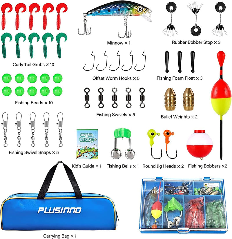 PLUSINNO Kids Fishing Pole with Spincast Reel Telescopic Fishing Rod Combo Full Kits for Boys, Girls, and Adults Sporting Goods > Outdoor Recreation > Fishing > Fishing Rods PLUSINNO   