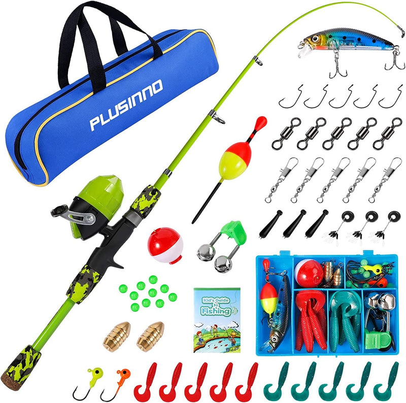 PLUSINNO Kids Fishing Pole with Spincast Reel Telescopic Fishing Rod Combo Full Kits for Boys, Girls, and Adults Sporting Goods > Outdoor Recreation > Fishing > Fishing Rods PLUSINNO Green 120cm 47.24In 