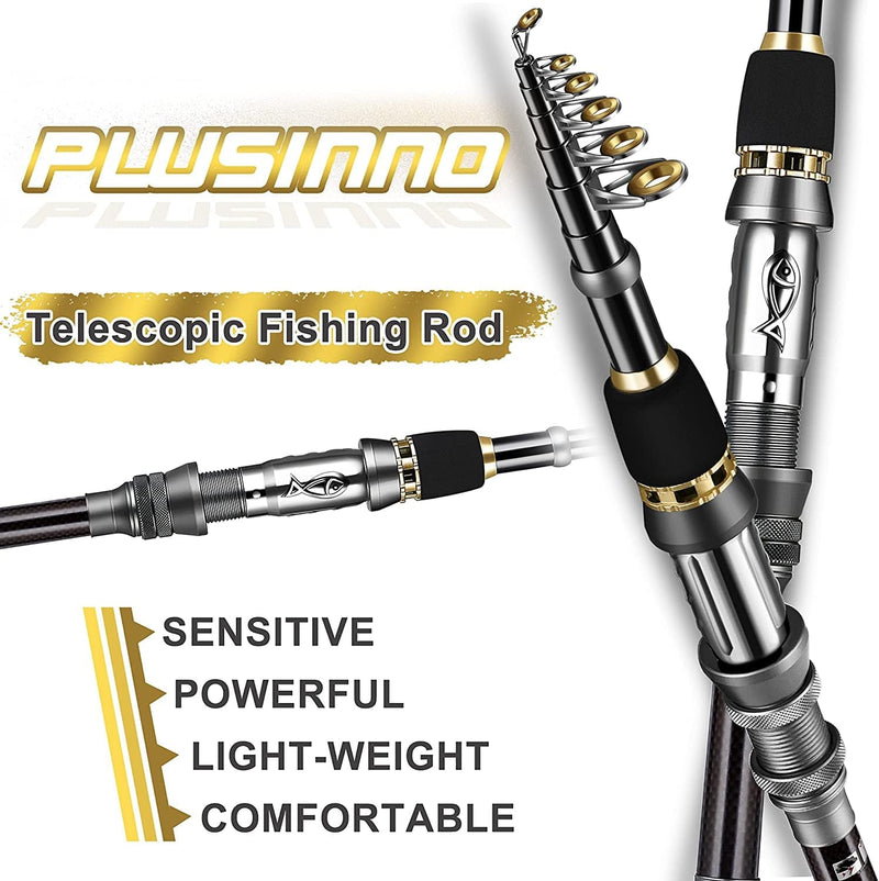 PLUSINNO Telescopic Fishing Rod and Reel Combos Full Kit, Carbon Fiber Fishing Pole, 12 +1 Shielded Bearings Stainless Steel BB Spinning Reel Sporting Goods > Outdoor Recreation > Fishing > Fishing Rods PLUSINNO   