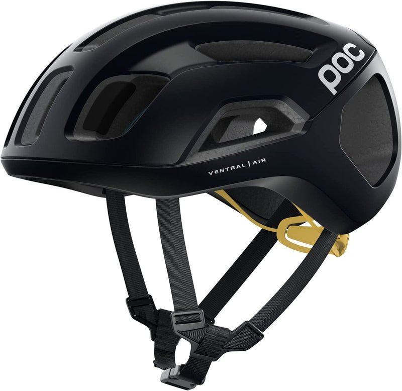 POC, Ventral Air Spin Bike Helmet for Road Cycling Sporting Goods > Outdoor Recreation > Cycling > Cycling Apparel & Accessories > Bicycle Helmets POC Uranium Black/Sulfur Yellow Matte Medium 