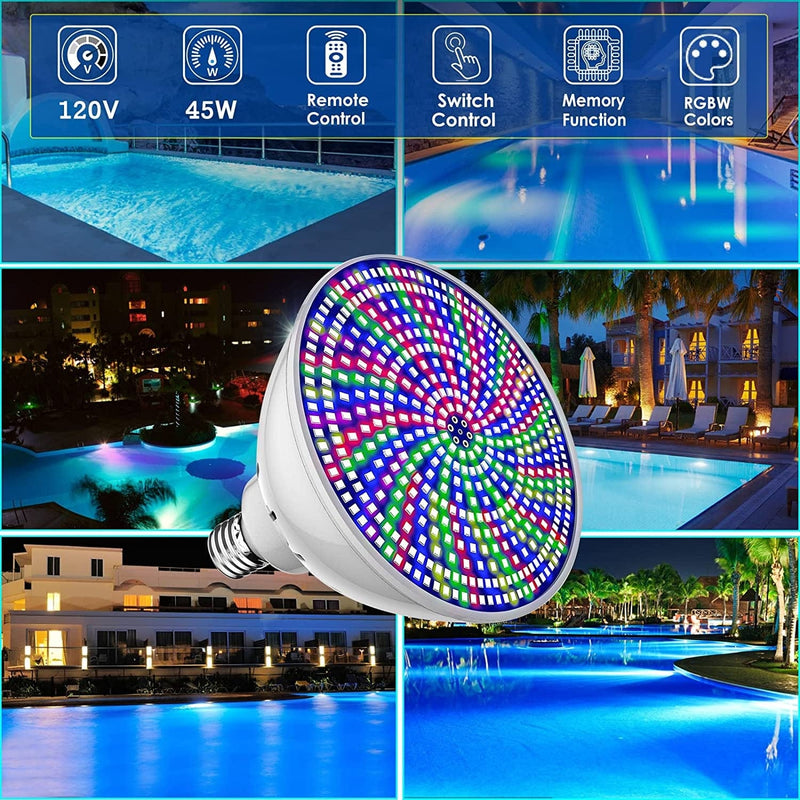 Pocare Pool Lights Bulb, 120V 45W RGB Color Changing Underwater LED Pool Light for Inground Pool, E26 Replacement Bulb for Pentair Hayward Fixtures with Remote Control and Color Memory Home & Garden > Pool & Spa > Pool & Spa Accessories PoCare   