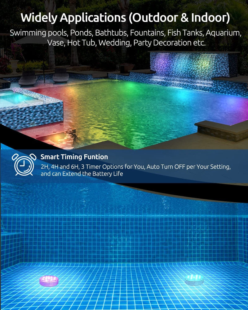 Pool Lights, 2022 New Double Layer Full Waterproof Submersible LED Lights with Magnet/Timing, 3.75" RGB Color Changing Underwater Lights for above Ground Pools/Inground Pools, Ponds, Hot Tub, Party Home & Garden > Pool & Spa > Pool & Spa Accessories LOFTER   