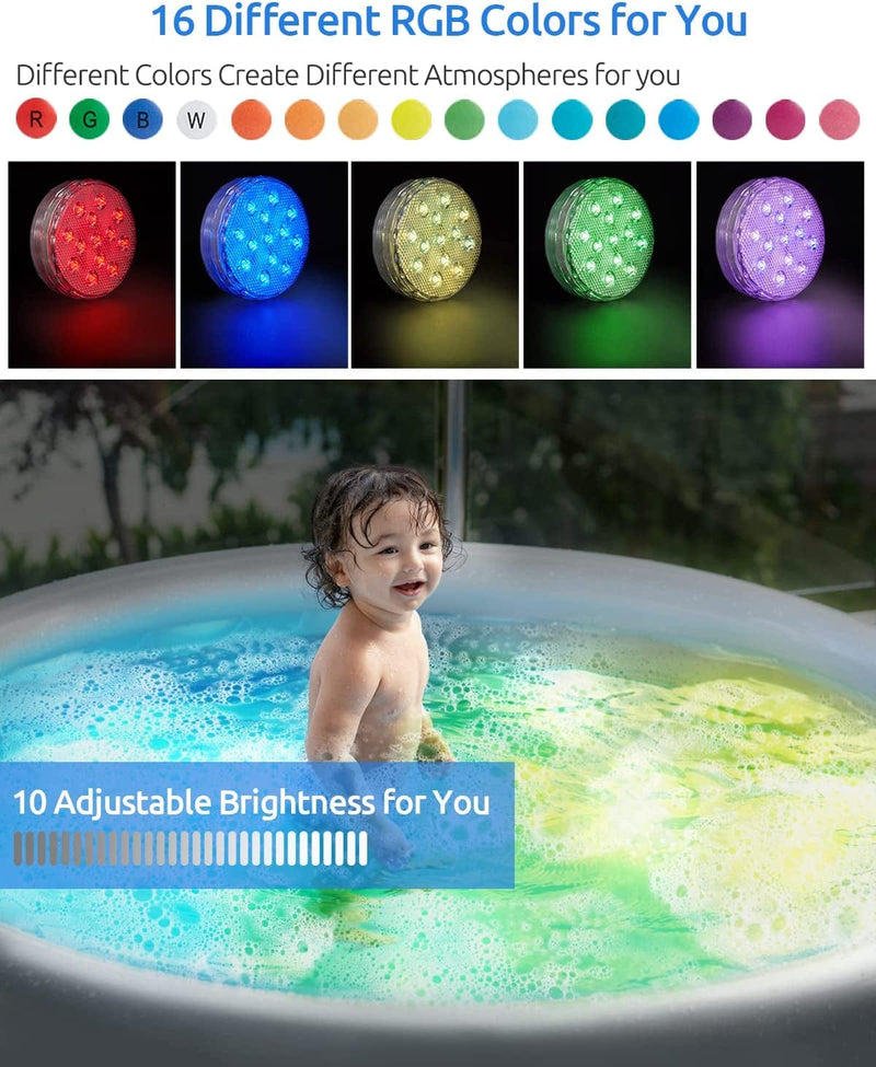 Pool Lights, 2022 New Double Layer Full Waterproof Submersible LED Lights with Magnet/Timing, 3.75" RGB Color Changing Underwater Lights for above Ground Pools/Inground Pools, Ponds, Hot Tub, Party Home & Garden > Pool & Spa > Pool & Spa Accessories LOFTER   