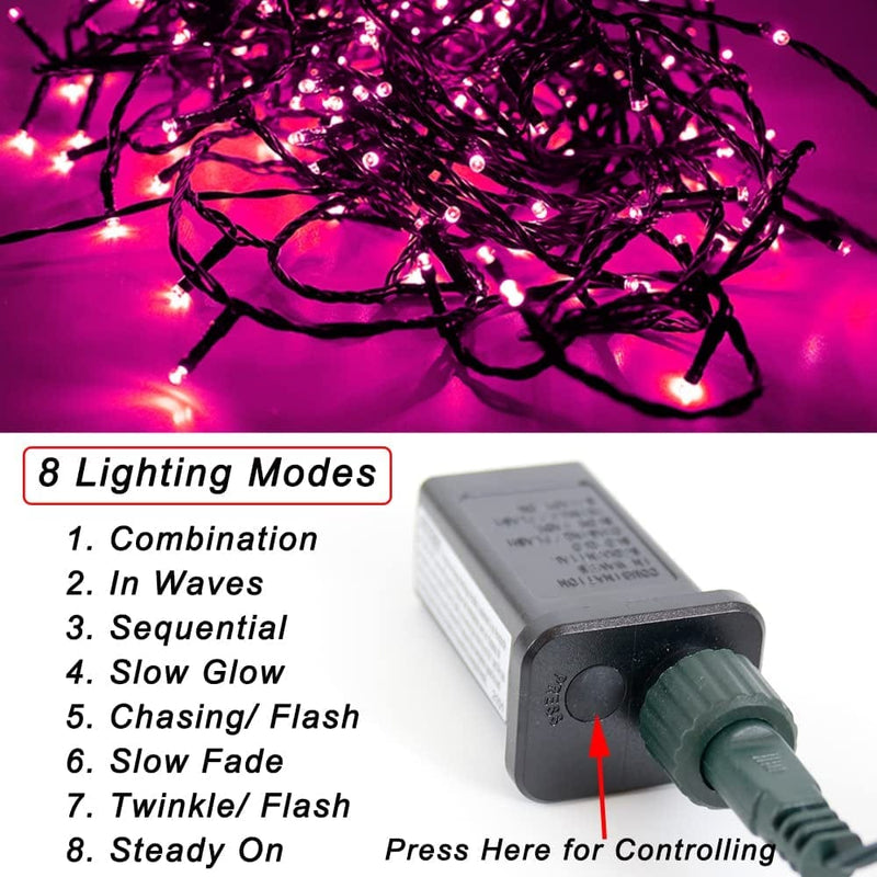 Pooqla Christmas String Lights, 200 LED 66 Ft Indoor and Outdoor Decorative LED Lights, 8 Modes Holiday Fairy Lights for Home Yard Patio Wedding Party, Halloween, Pink Home & Garden > Lighting > Light Ropes & Strings NINGBO YINZHOU LANGFU ELECTRONICS CO LTD   