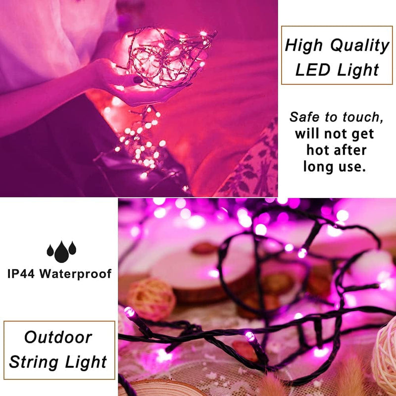 Pooqla Christmas String Lights, 200 LED 66 Ft Indoor and Outdoor Decorative LED Lights, 8 Modes Holiday Fairy Lights for Home Yard Patio Wedding Party, Halloween, Pink