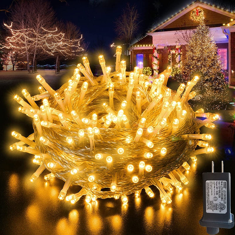 Pooqla Christmas String Lights, 200 LED 66 Ft Indoor and Outdoor Decorative LED Lights, 8 Modes Holiday Fairy Lights for Home Yard Patio Wedding Party, Halloween, Pink Home & Garden > Lighting > Light Ropes & Strings NINGBO YINZHOU LANGFU ELECTRONICS CO LTD Clear wire, Warm White  