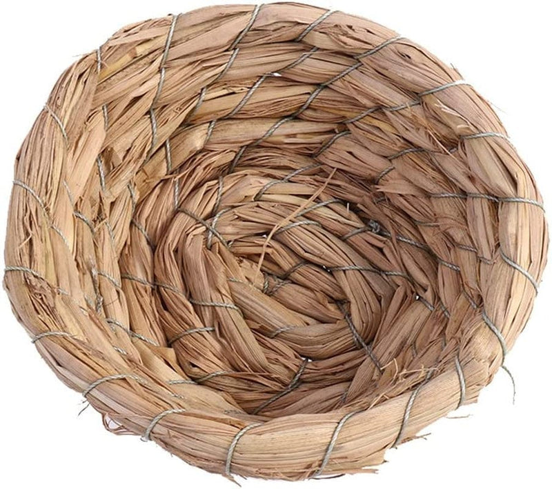 POPETPOP 6Pcs Bird Natural Woven Grass Hut Nest, Small Animal Handmade Craft Straw Bed House, Bird Cage Accessories for Parakeets and Other Small Birds, 11Cm / 4"