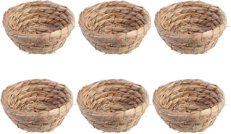 POPETPOP 6Pcs Bird Natural Woven Grass Hut Nest, Small Animal Handmade Craft Straw Bed House, Bird Cage Accessories for Parakeets and Other Small Birds, 11Cm / 4" Animals & Pet Supplies > Pet Supplies > Bird Supplies > Bird Cages & Stands POPETPOP   