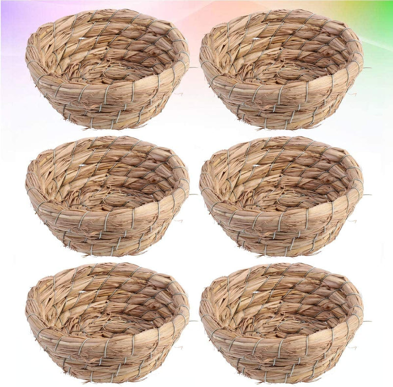POPETPOP 6Pcs Bird Natural Woven Grass Hut Nest, Small Animal Handmade Craft Straw Bed House, Bird Cage Accessories for Parakeets and Other Small Birds, 11Cm / 4"