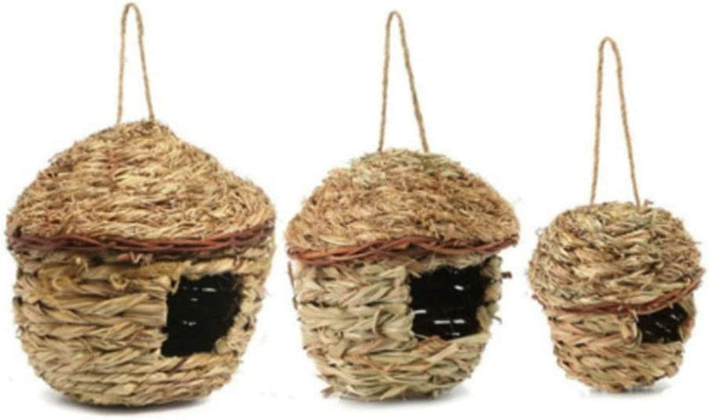 POPETPOP Hanging Bird House Handwoven Grass Bird Hut - Bird Nest for Parakeets Parrots Canary and Other Small Pets - Bird Cage Accessories - Size M Animals & Pet Supplies > Pet Supplies > Bird Supplies > Bird Cages & Stands POPETPOP   