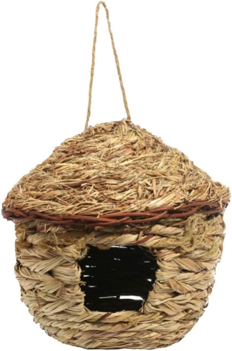 POPETPOP Hanging Bird House Handwoven Grass Bird Hut - Bird Nest for Parakeets Parrots Canary and Other Small Pets - Bird Cage Accessories - Size M Animals & Pet Supplies > Pet Supplies > Bird Supplies > Bird Cages & Stands POPETPOP S  