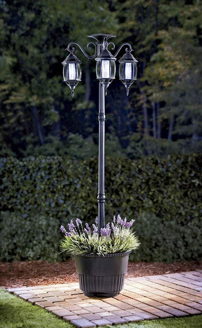 Portable 3-Head LED Solar Light Planter for Backyard Patio Porch Outdoor Decoration - 6.7 Ft. (80 In.) Black Solar Street Lamp with Planter Home & Garden > Lighting > Lamps Pier Surplus   