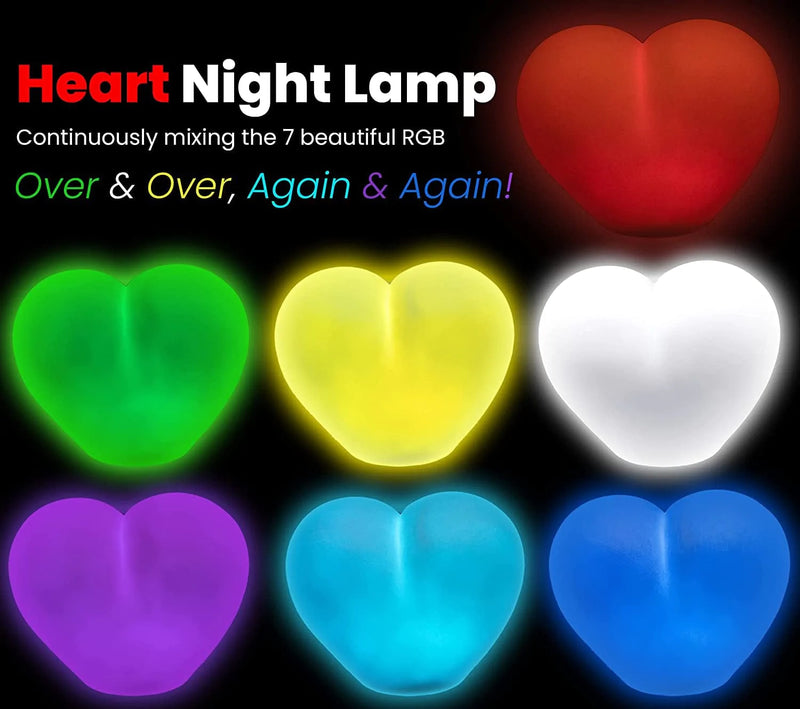 Portable Night Light for Kids Room. Battery Night Light LED Heart Shaped - 7 RGB Color Changing Lamp. Cute LED Heart Light Is a Great Gift Idea for Boys, Girls, Toddlers Home & Garden > Lighting > Night Lights & Ambient Lighting ELYSIAN VIBES   