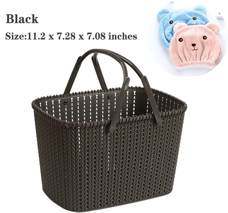 Portable Plastic Shower Caddy Baskets, Rattan Standing Storage Organizer Bins, Portable Shower Caddy Tote Bag with Handles, Hollow Cleaning Caddy with Holes for Bathroom, College Dorm, Kitchen, Home - Black Sporting Goods > Outdoor Recreation > Camping & Hiking > Portable Toilets & Showers HOUZHENG   