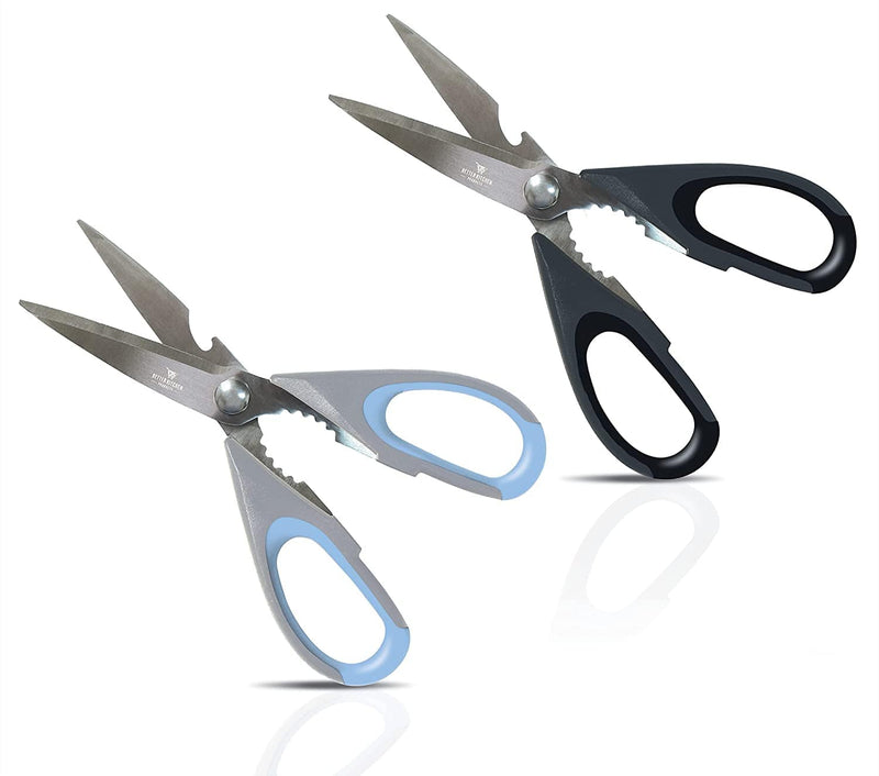 Premium Kitchen Shears by Better Kitchen Products, 8.5", All Purpose Stainless Steel Utility Scissors, Heavy Duty Scissors, Meat Scissors, Poultry Shears, Multipurpose (2Pk-Blk/Gray & Slvr/Blu) Home & Garden > Kitchen & Dining > Kitchen Tools & Utensils Better Kitchen Products   
