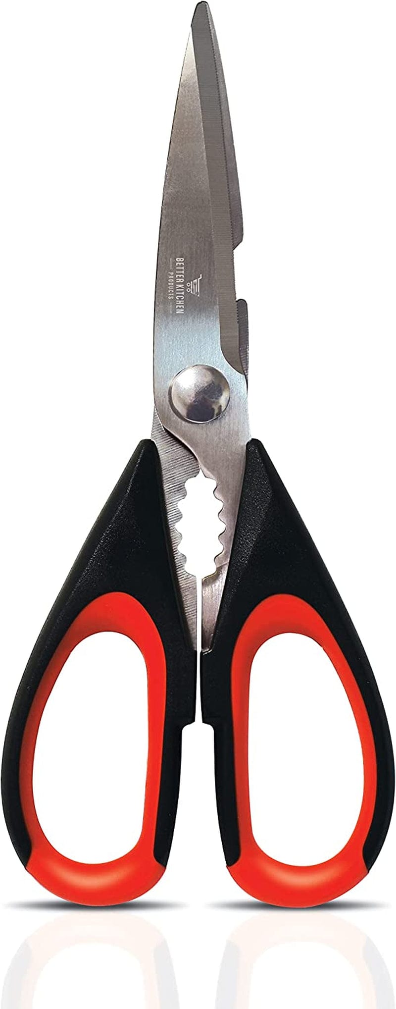 Premium Kitchen Shears by Better Kitchen Products, 8.5", All Purpose Stainless Steel Utility Scissors, Heavy Duty Scissors, Meat Scissors, Poultry Shears, Multipurpose (2Pk-Blk/Gray & Slvr/Blu) Home & Garden > Kitchen & Dining > Kitchen Tools & Utensils Better Kitchen Products 1PK-Black/Red  
