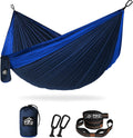 Pro Venture Hammocks - Double or Single Hammock 400lbs (+2 Tree Straps + 2 Carabiners) - Portable 2 Person, Safe, Strong, Lightweight Nylon 210T - for Camping, Backpacking, Hiking, Patio Home & Garden > Lawn & Garden > Outdoor Living > Hammocks Pro Venture Double - Dark Blue / Blue  