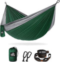 Pro Venture Hammocks - Double or Single Hammock 400lbs (+2 Tree Straps + 2 Carabiners) - Portable 2 Person, Safe, Strong, Lightweight Nylon 210T - for Camping, Backpacking, Hiking, Patio Home & Garden > Lawn & Garden > Outdoor Living > Hammocks Pro Venture Double - Green / Grey  