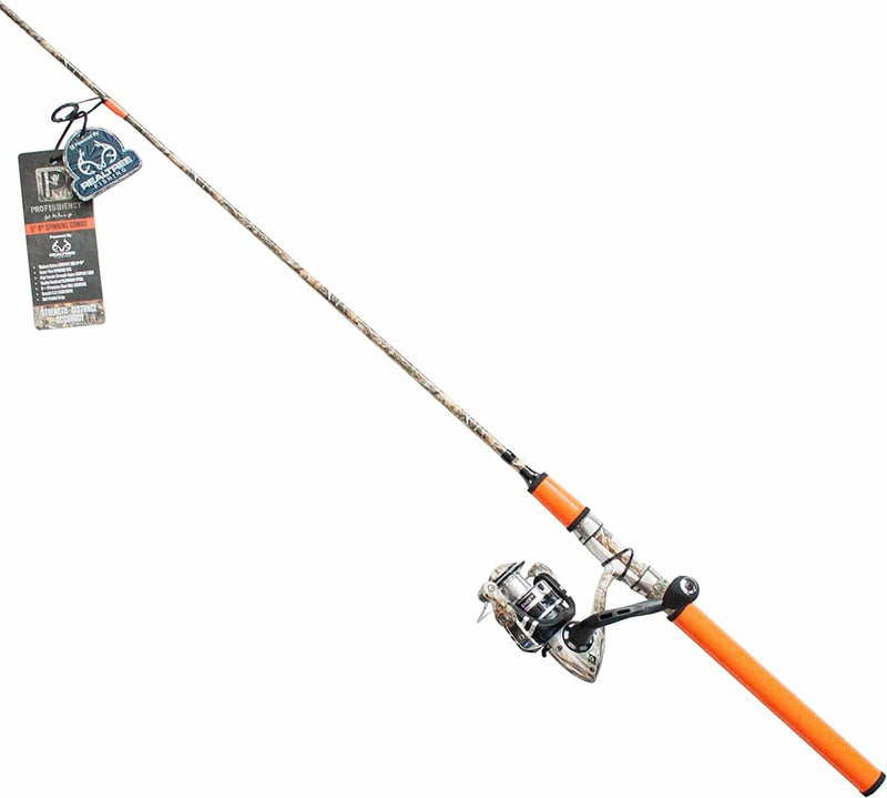 Profishiency 6FT - 7FT Lightweight 2-Piece Spinning Rod and Reel Combos - Variety of Lengths, Actions, & Features - Fiberglass, IM6 & IM7 Graphite Fishing Rods Sporting Goods > Outdoor Recreation > Fishing > Fishing Rods ProFISHiency 6'8" Spinning Cbo Orange Camo  