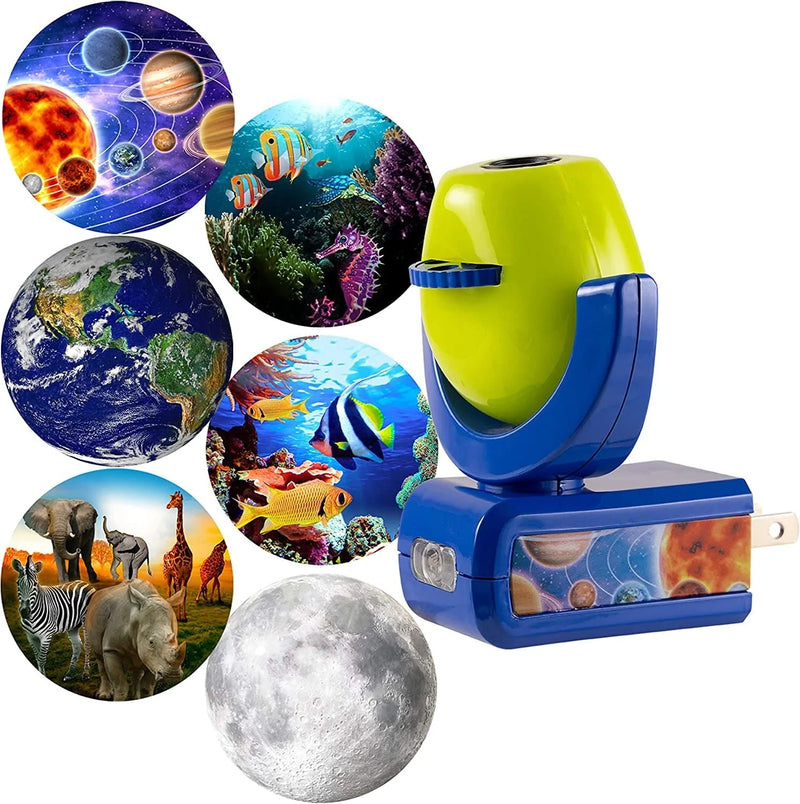 Projectables 13347 Six Image LED Plug-In Night Light, Green and Blue, Light Sensing, Auto On/Off, Projects Solar System, Earth, Moon, Safari, Aquarium, and Coral Reef on Ceiling, Wall, or Floor Home & Garden > Lighting > Night Lights & Ambient Lighting Projectables 6-Image Outdoor Fun  