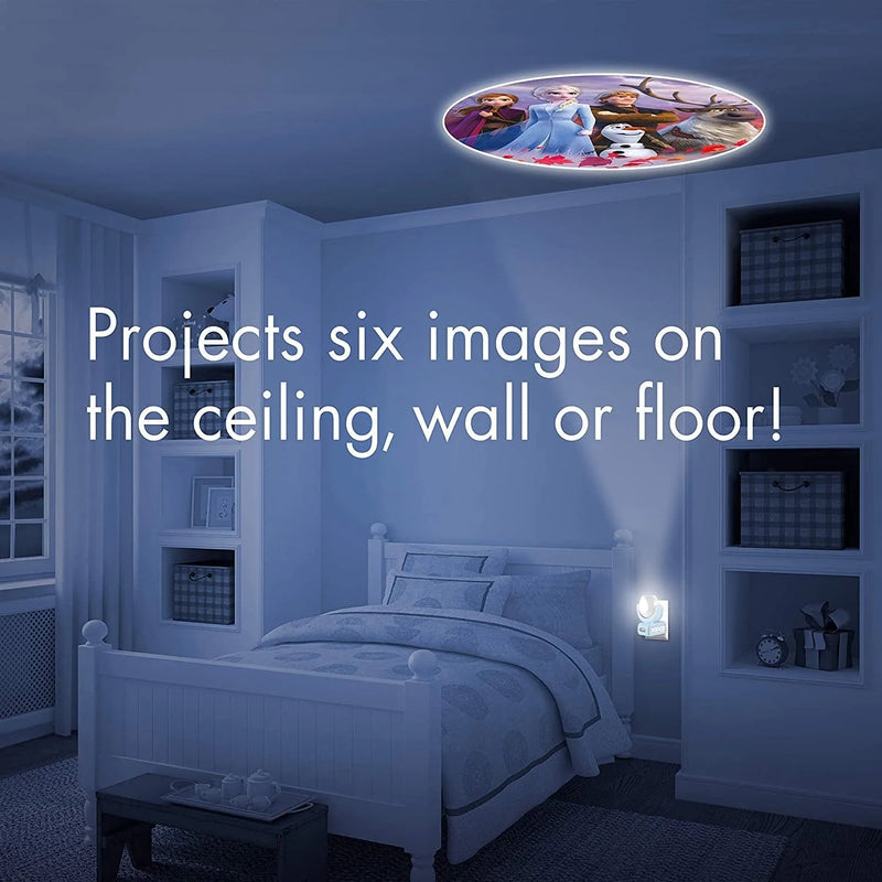 Projectables Frozen 2 LED Night Light, 6-Image, Plug-In, Dusk-To-Dawn, Ul-Listed, Scenes of Elsa, Anna, and Olaf on Ceiling, Wall, or Floor, Ideal for Bedroom, Nursery, 45028 , White