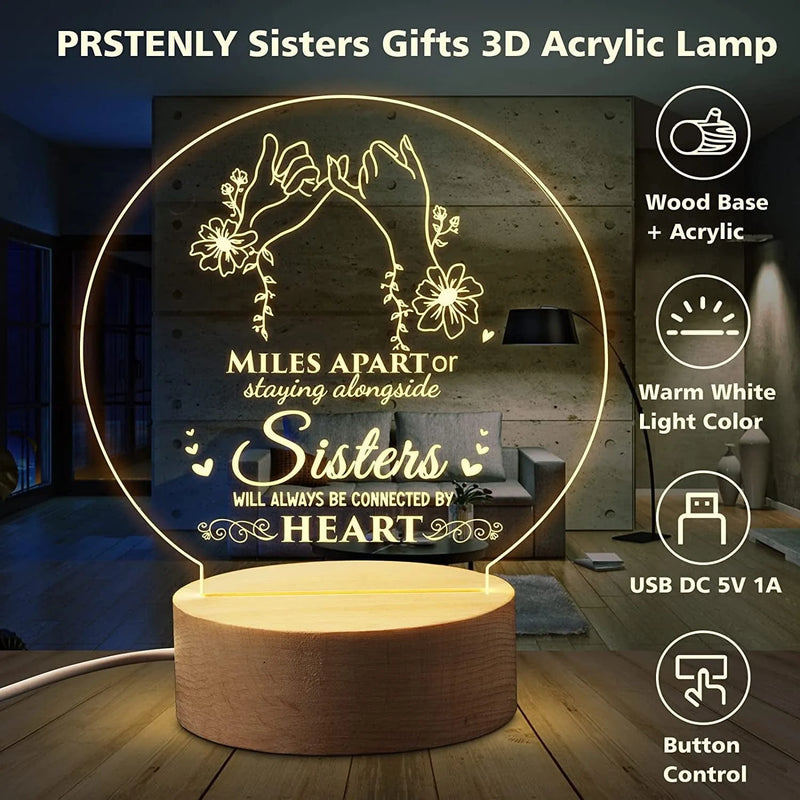 PRSTENLY Sister Christmas Gifts from Sister Night Light, to My Sister Gifts Personalized Engraved Lamp with Wooden Base, Anniversary Graduation Birthday Gifts for Sister from Sister Home & Garden > Lighting > Night Lights & Ambient Lighting PRSTENLY   