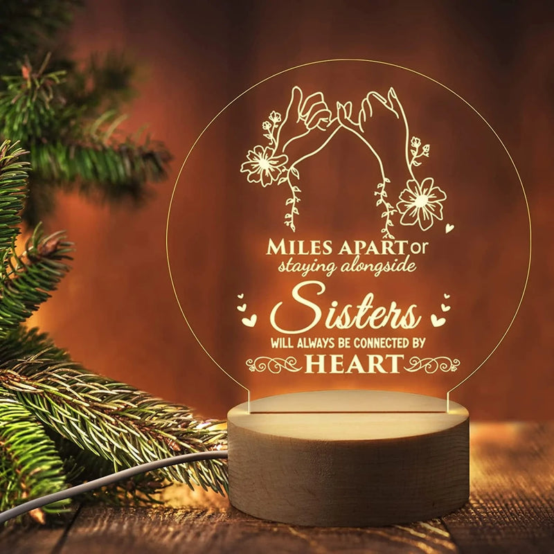 PRSTENLY Sister Christmas Gifts from Sister Night Light, to My Sister Gifts Personalized Engraved Lamp with Wooden Base, Anniversary Graduation Birthday Gifts for Sister from Sister Home & Garden > Lighting > Night Lights & Ambient Lighting PRSTENLY To My Sister  