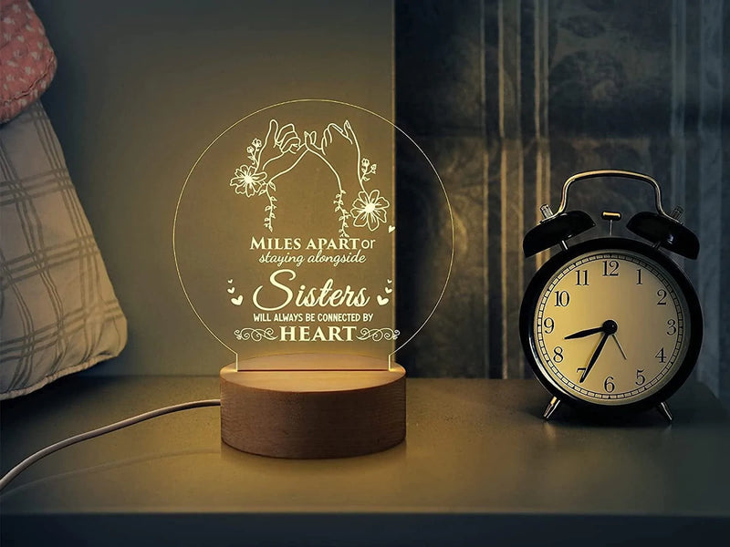 PRSTENLY Sister Christmas Gifts from Sister Night Light, to My Sister Gifts Personalized Engraved Lamp with Wooden Base, Anniversary Graduation Birthday Gifts for Sister from Sister Home & Garden > Lighting > Night Lights & Ambient Lighting PRSTENLY   
