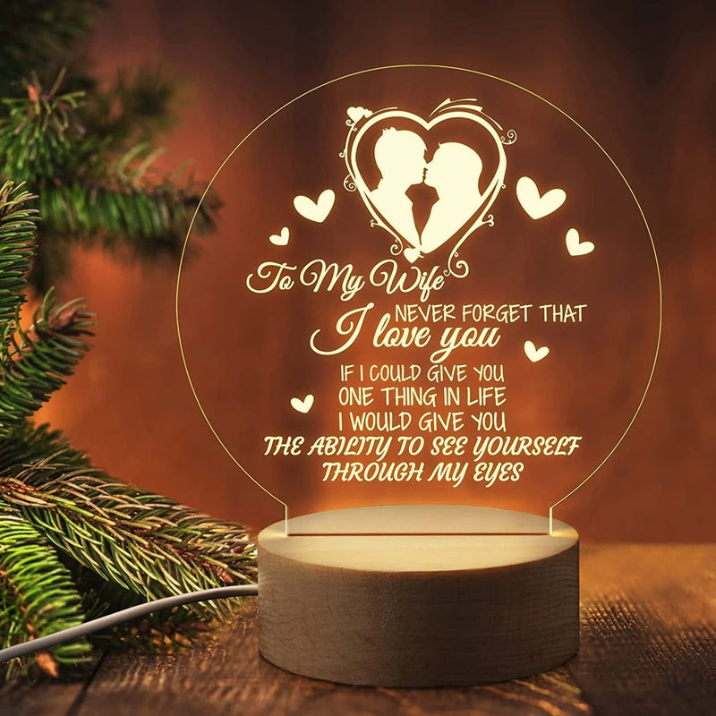 PRSTENLY Sister Christmas Gifts from Sister Night Light, to My Sister Gifts Personalized Engraved Lamp with Wooden Base, Anniversary Graduation Birthday Gifts for Sister from Sister Home & Garden > Lighting > Night Lights & Ambient Lighting PRSTENLY To My Wife  