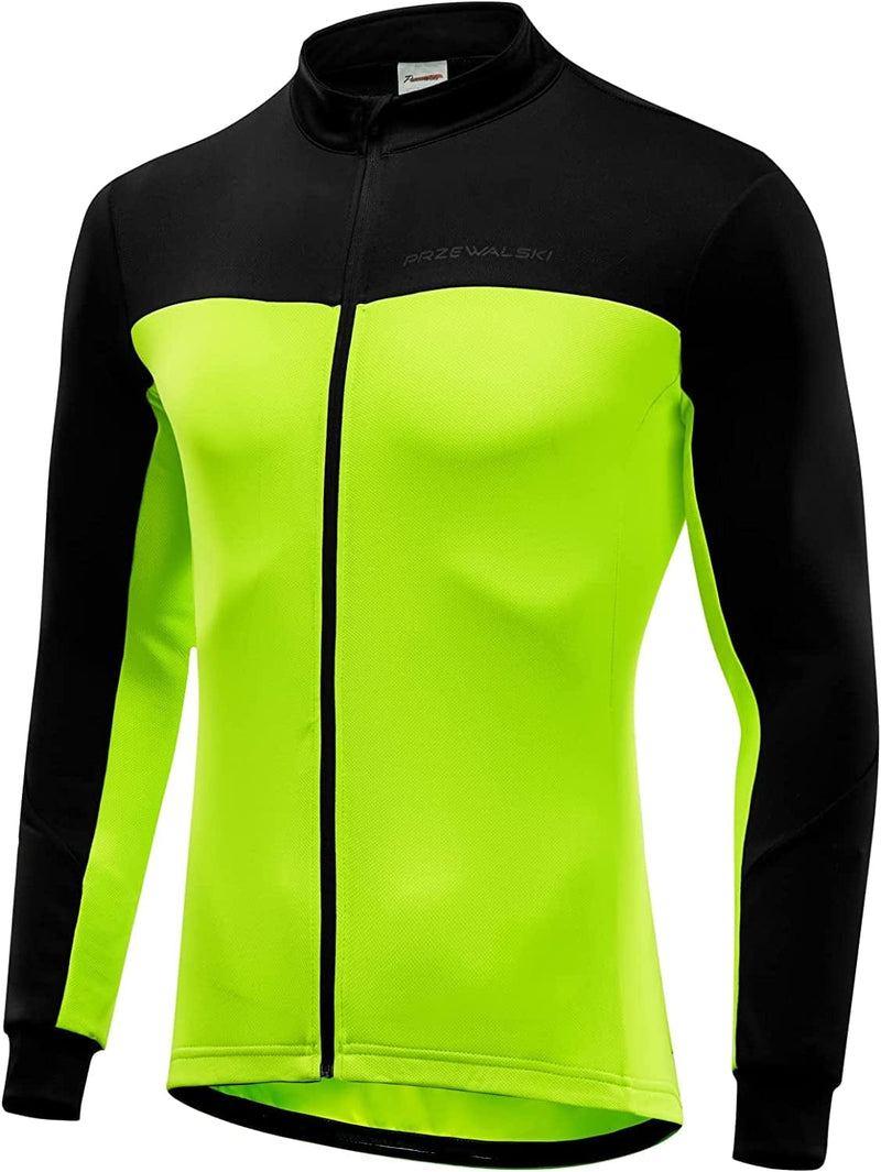 Przewalski Men'S Cycling Jersey Winter Thermal Long Sleeve Fleece Cycling Jacket with 3 Rear Pockets Sporting Goods > Outdoor Recreation > Cycling > Cycling Apparel & Accessories Przewalski Green Large 