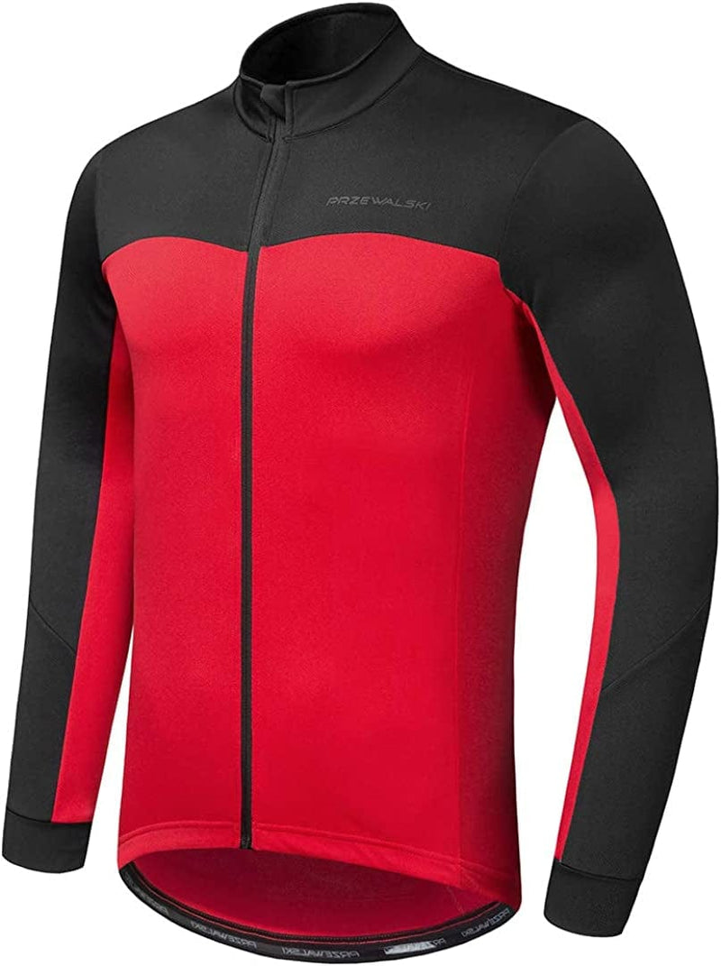 Przewalski Men'S Cycling Jersey Winter Thermal Long Sleeve Fleece Cycling Jacket with 3 Rear Pockets Sporting Goods > Outdoor Recreation > Cycling > Cycling Apparel & Accessories Przewalski Red Large 