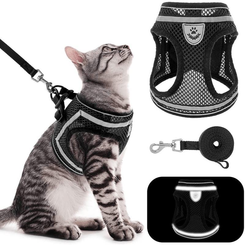 PUPTECK Breathable Cat Harness and Leash Set - Escape Proof Cat Vest Harness, Reflective Adjustable Soft Mesh Kitty Puppy Harness, Easy Control for Outdoor Walking Animals & Pet Supplies > Pet Supplies > Cat Supplies > Cat Apparel PUPTECK Black S: chest girth: 12 - 14 in 