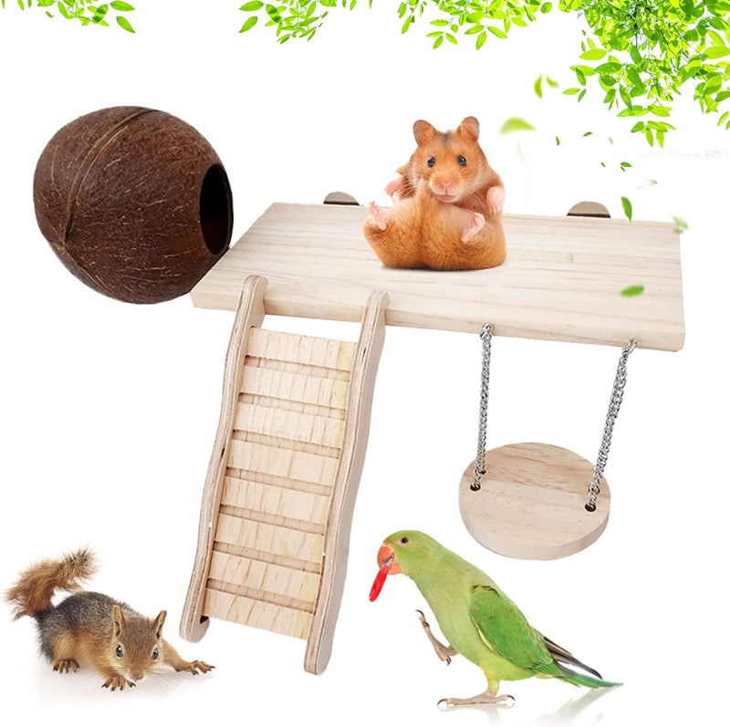 Pure Vie Natural Rattan Nest Bird Swing Toy ，Birds Parrot Toys ，Hanging Coconut Bird House for Hamster,Bird Cage Accessories,Pet Bird Supplies(4 Pieces)