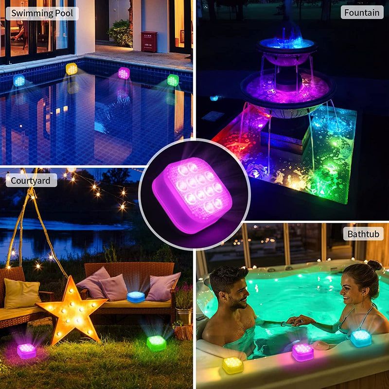 Purheme Rechargeable Submersible Pool Lights with Remote, Waterproof Underwater USB-C Charging Built-In 2600Mah Battery Magnet 16 Color Changing Floating LED Lights Party Decor 4 Pack