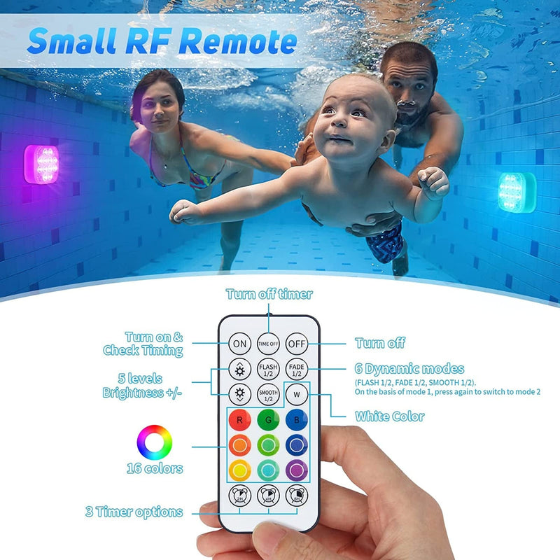 Purheme Rechargeable Submersible Pool Lights with Remote, Waterproof Underwater USB-C Charging Built-In 2600Mah Battery Magnet 16 Color Changing Floating LED Lights Party Decor 4 Pack