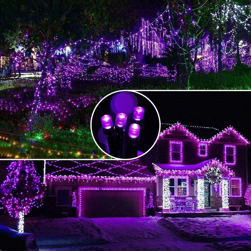 Purple Christmas String Lights - 110 Leds 46Ft/14M 8 Modes End-To-End Plug in Indoor/Outdoor Waterproof Decorative Outside/Inside Fairy Twinkle Xmas Lights for Tree/Halloween/Wedding/Patio/Room/Home