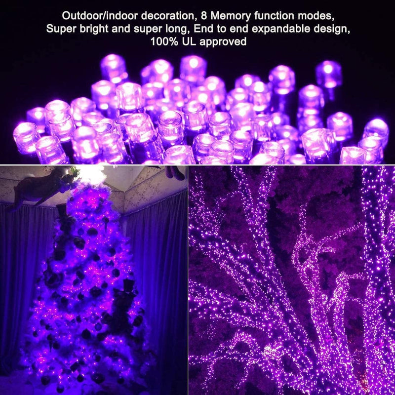 Purple Christmas String Lights - 110 Leds 46Ft/14M 8 Modes End-To-End Plug in Indoor/Outdoor Waterproof Decorative Outside/Inside Fairy Twinkle Xmas Lights for Tree/Halloween/Wedding/Patio/Room/Home