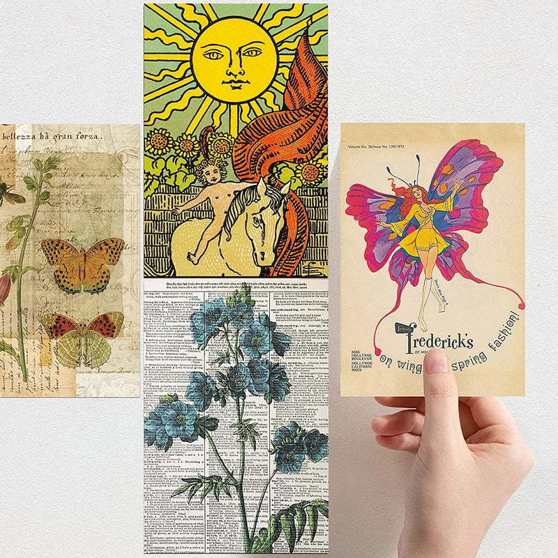 Puthiac 100PCS Vintage Photo Wall Collage Kit Aesthetic Posters, Double-Sided Printed Botanical Illustration Tarot Aesthetic Pictures for Cottage Core Vintage Room Decor (Vintage Set of 200Pictures) Home & Garden > Decor > Artwork > Posters, Prints, & Visual Artwork puthiac   