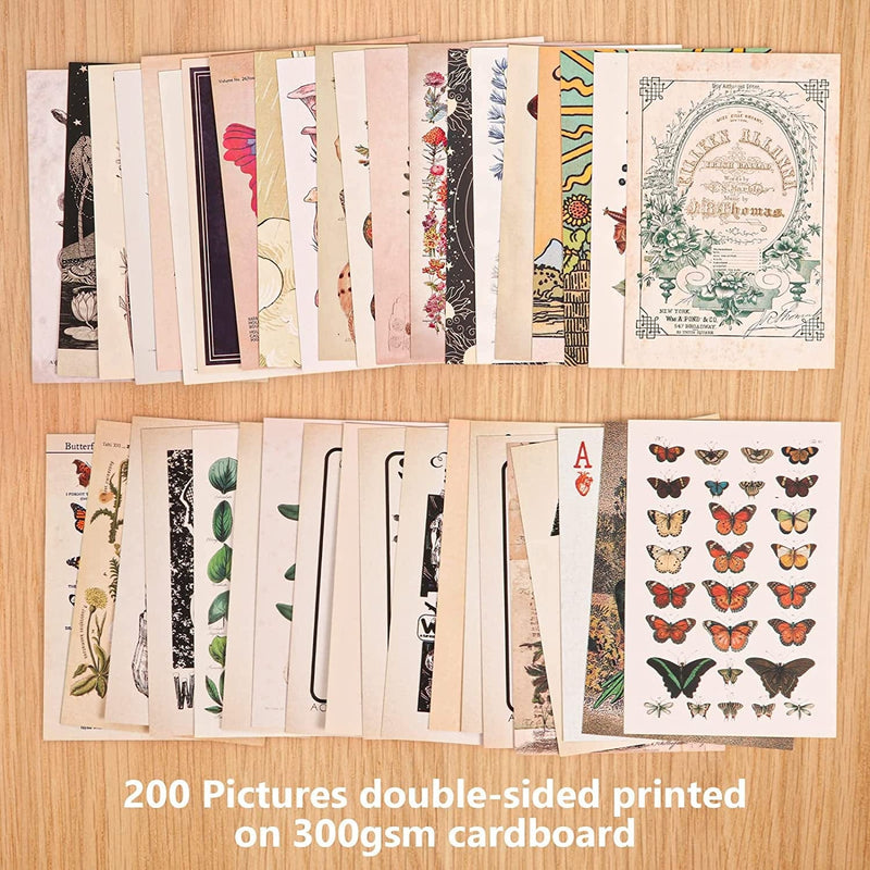 Puthiac 100PCS Vintage Photo Wall Collage Kit Aesthetic Posters, Double-Sided Printed Botanical Illustration Tarot Aesthetic Pictures for Cottage Core Vintage Room Decor (Vintage Set of 200Pictures) Home & Garden > Decor > Artwork > Posters, Prints, & Visual Artwork puthiac   