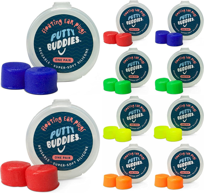 PUTTY BUDDIES Floating Earplugs 10-Pair Pack - Soft Silicone Ear Plugs for Swimming & Bathing - Invented by Physician - Keep Water Out - Premium Swimming Earplugs - Doctor Recommended (Assorted) Sporting Goods > Outdoor Recreation > Boating & Water Sports > Swimming Putty Buddies Assorted  