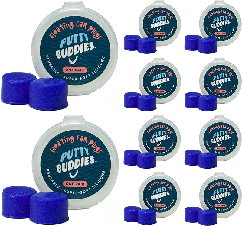 PUTTY BUDDIES Floating Earplugs 10-Pair Pack - Soft Silicone Ear Plugs for Swimming & Bathing - Invented by Physician - Keep Water Out - Premium Swimming Earplugs - Doctor Recommended (Assorted) Sporting Goods > Outdoor Recreation > Boating & Water Sports > Swimming Putty Buddies Blue  